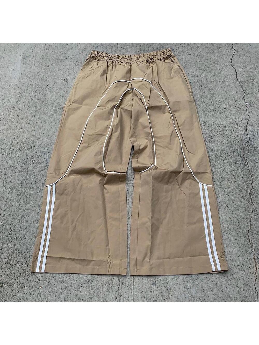 Streetwear super Baggy Y2K vintage style khaki track pants with white stripes - Picture 7 of 8
